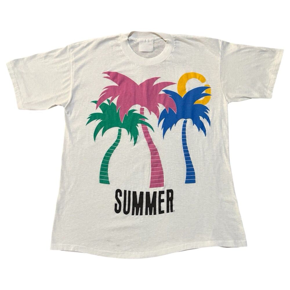 Vintage 90s Turtle Bay Summer Palm Trees T-Shirt Single Stitch Size L USA Made